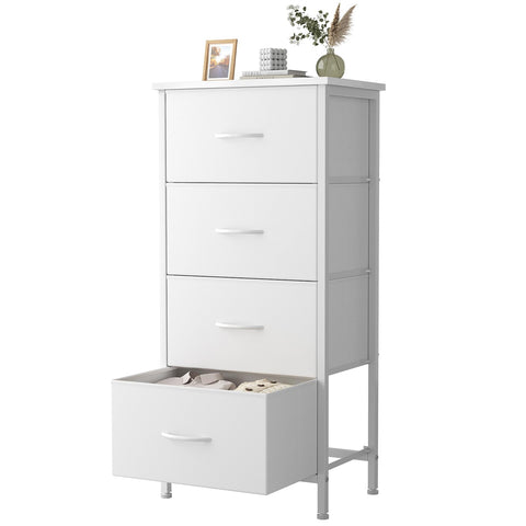 Sweetcrispy 4-drawer nightstand with wooden top in white for organized bedroom storage
