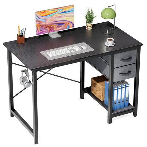 Sweetcrispy 40-inch desk with drawers front view showing organized workspace.