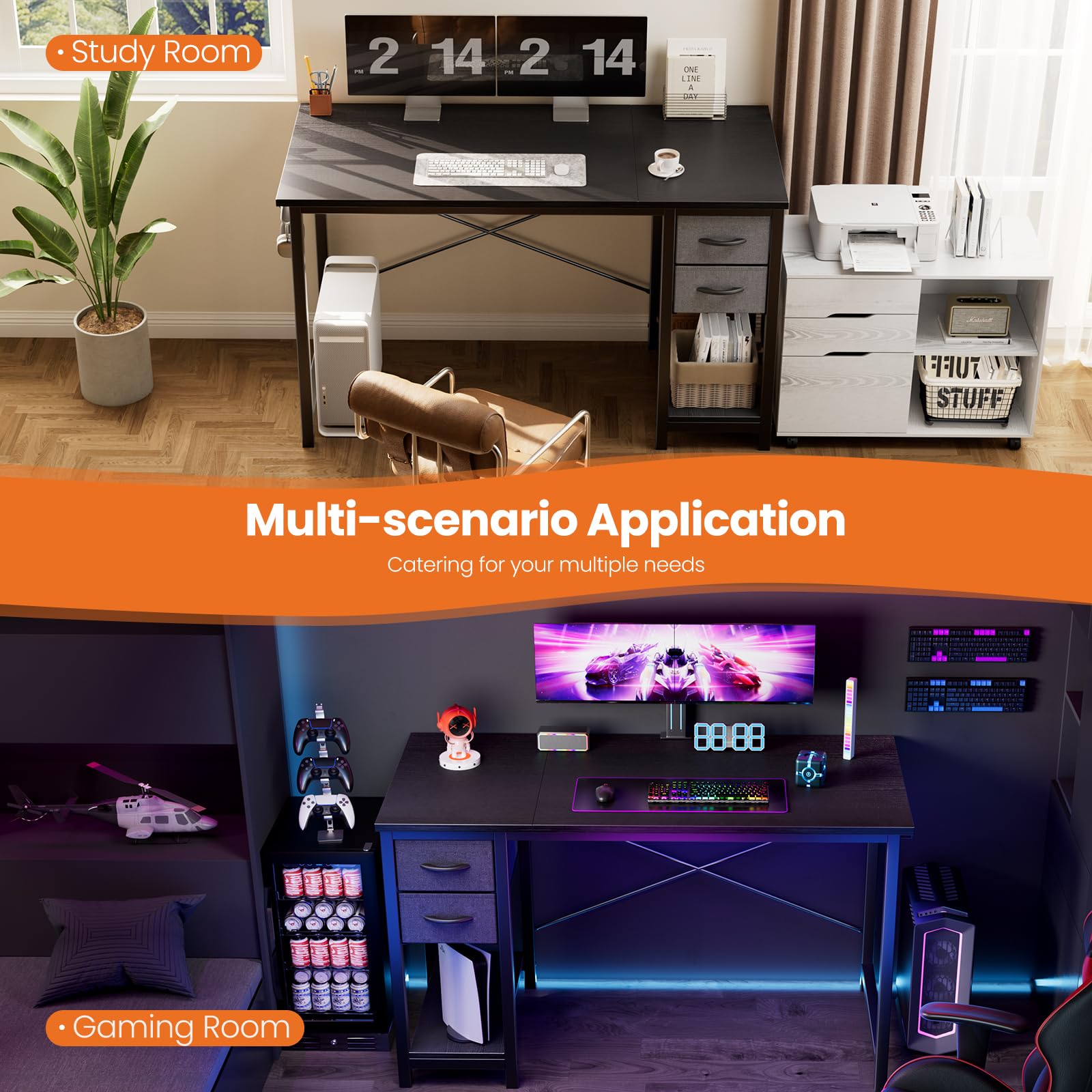 Sweetcrispy quick-assembly desk kit with included parts and manual.
