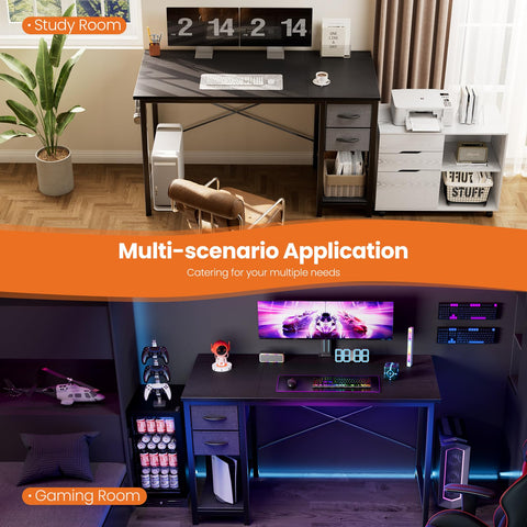 Sweetcrispy quick-assembly desk kit with included parts and manual.