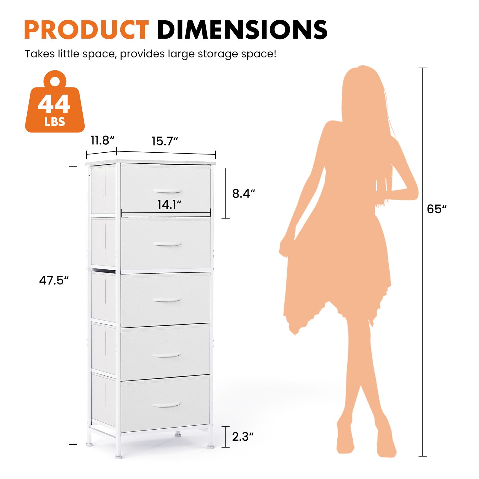 Sweetcrispy 5-drawer dresser fabric bins, organized storage ready to use