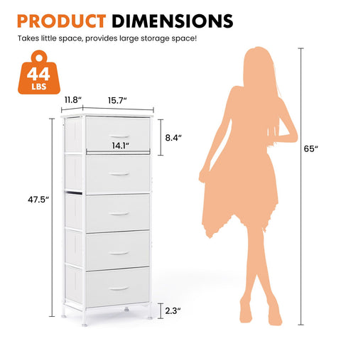 Sweetcrispy 5-drawer dresser fabric bins, organized storage ready to use