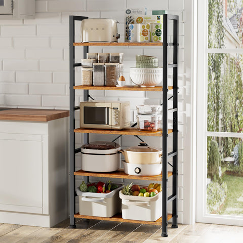 Sweetcrispy 5-tier bookshelf shown in living room for versatile storage
