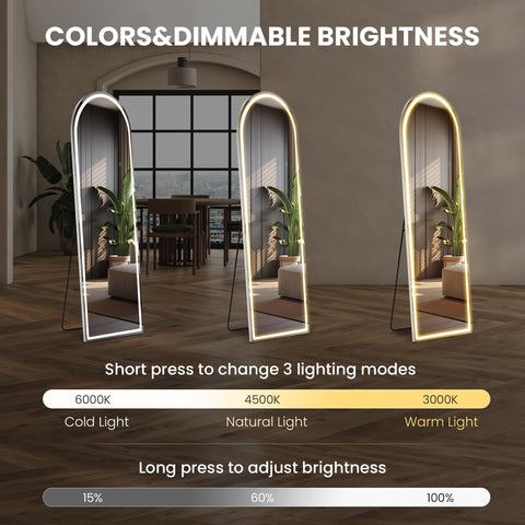 Sweetcrispy 63x21 floor mirror showing LED illumination in ambient setup