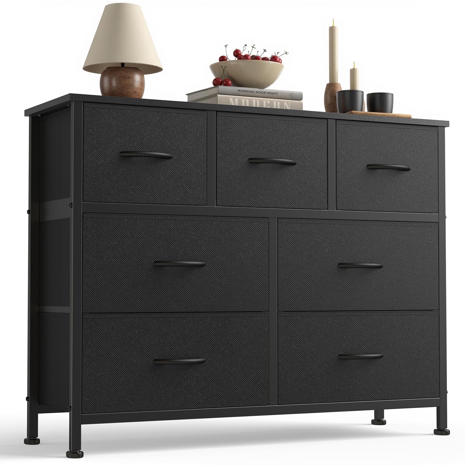 Sweetcrispy 7-drawer dresser with wood top offers sturdy bedroom storage.