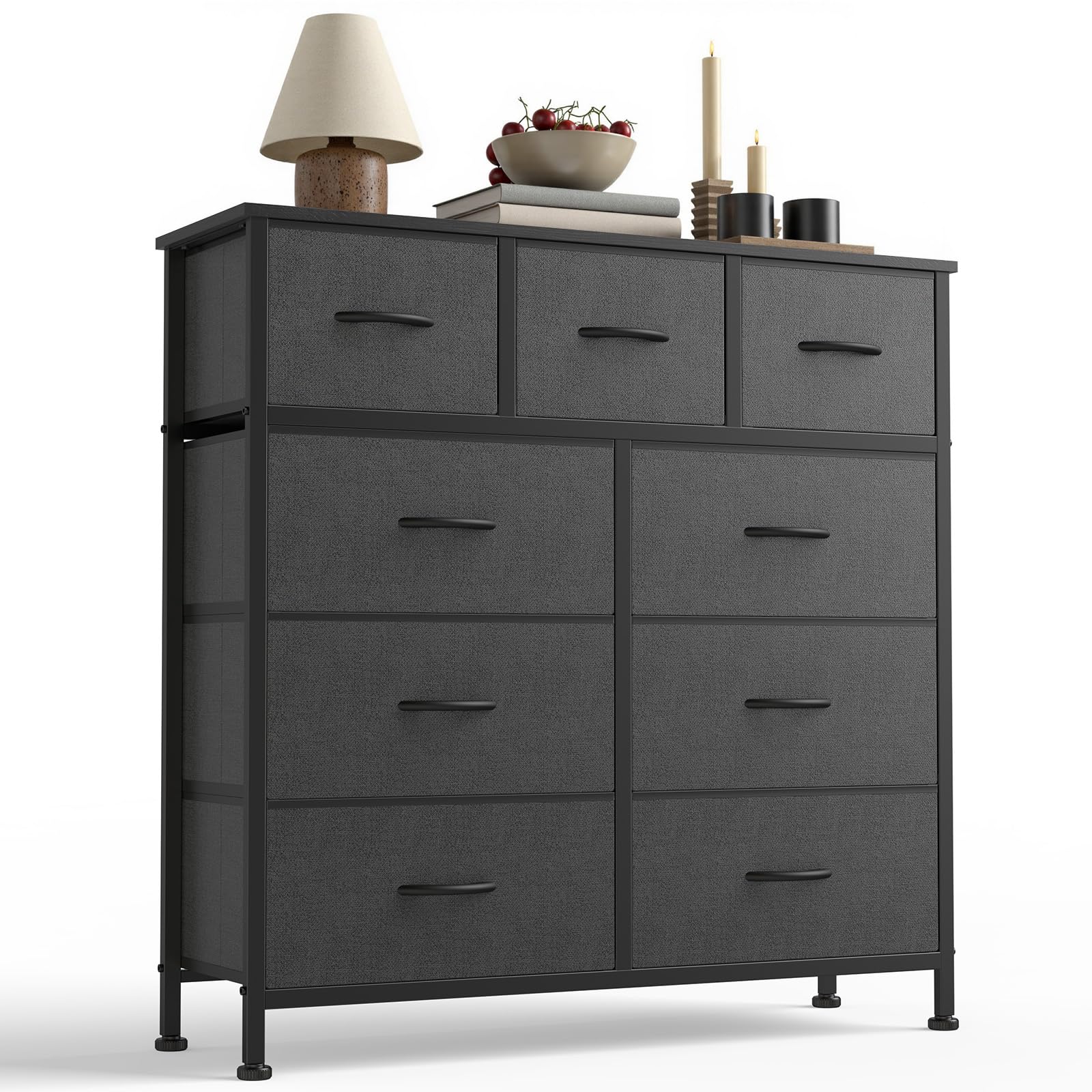 Sweetcrispy 9-drawer dresser with wood top provides sturdy storage and display surface