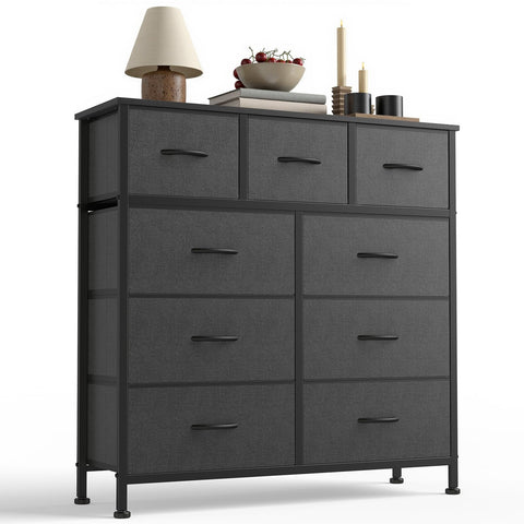Sweetcrispy 9-drawer dresser with wood top provides sturdy storage and display surface