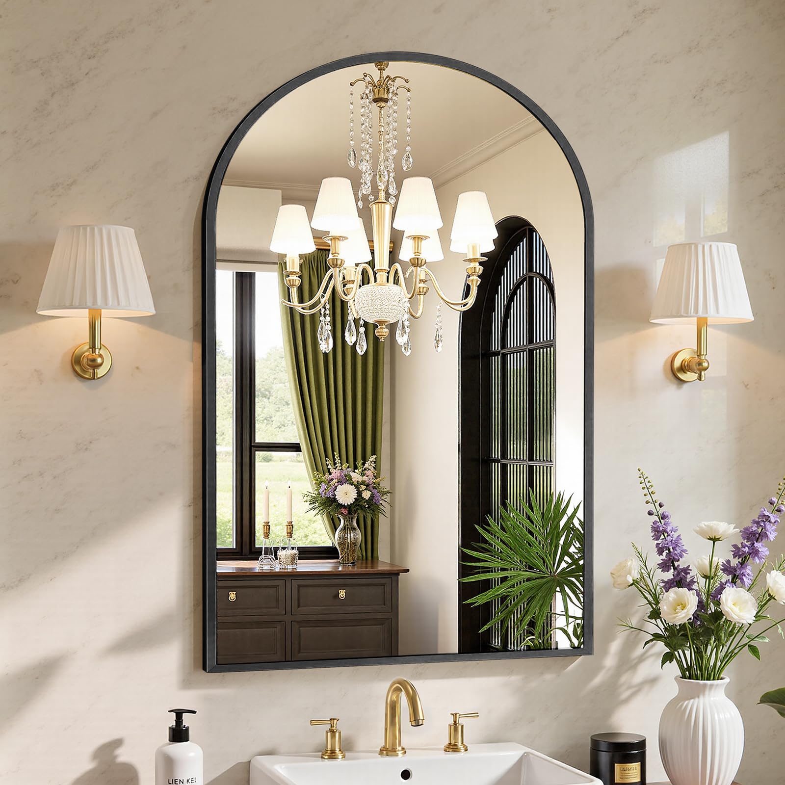 Sweetcrispy arch black bathroom mirror with 24x36 size offers clear, undistorted daily grooming.