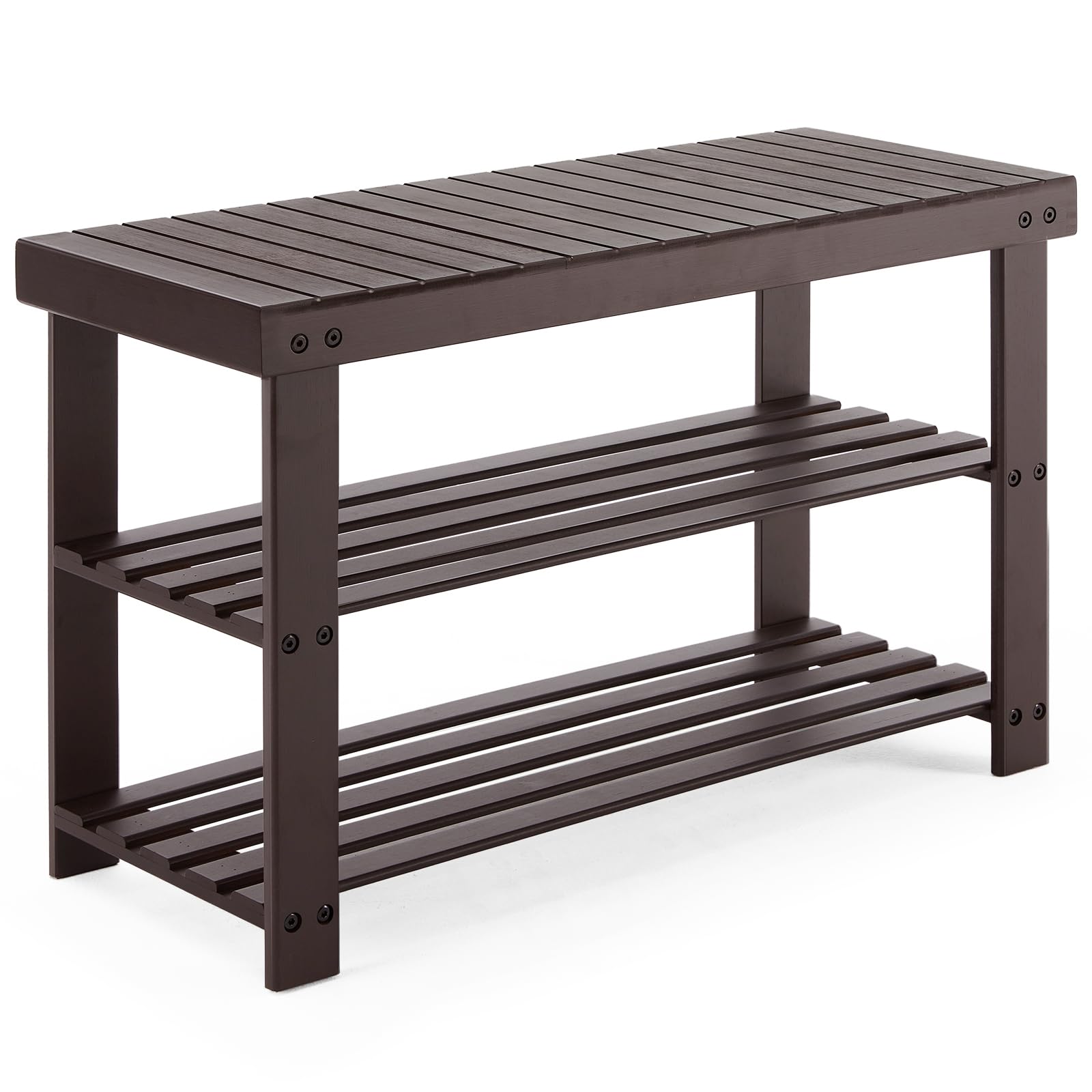Sweetcrispy bamboo shoe rack bench 3-tier front view highlights clutter-free entryway