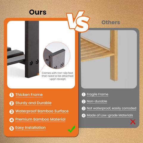 Sweetcrispy bamboo shoe rack bench waterproof finish easy wipe maintenance