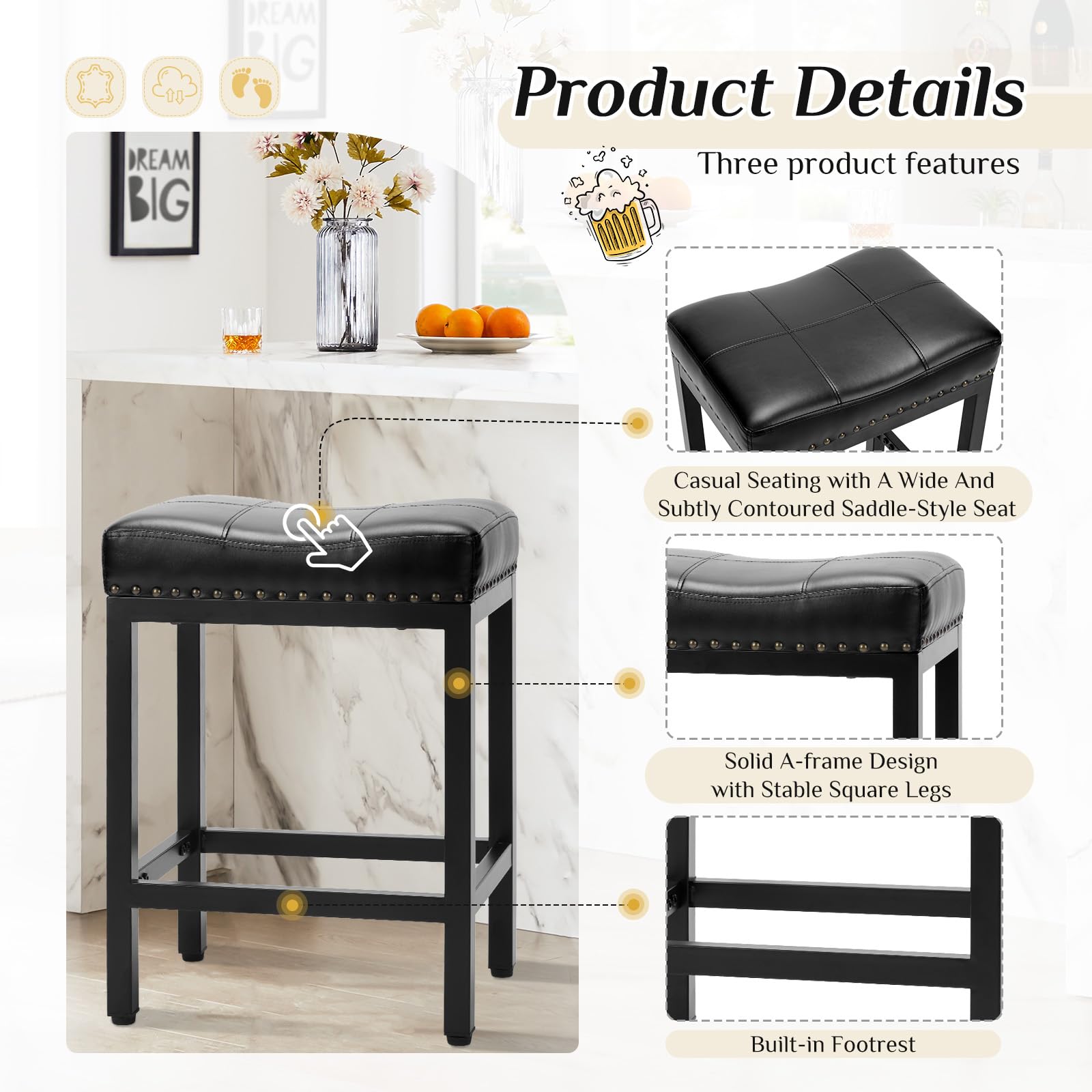 Sweetcrispy bar stools pu leather upholstery surface that cleans easily
