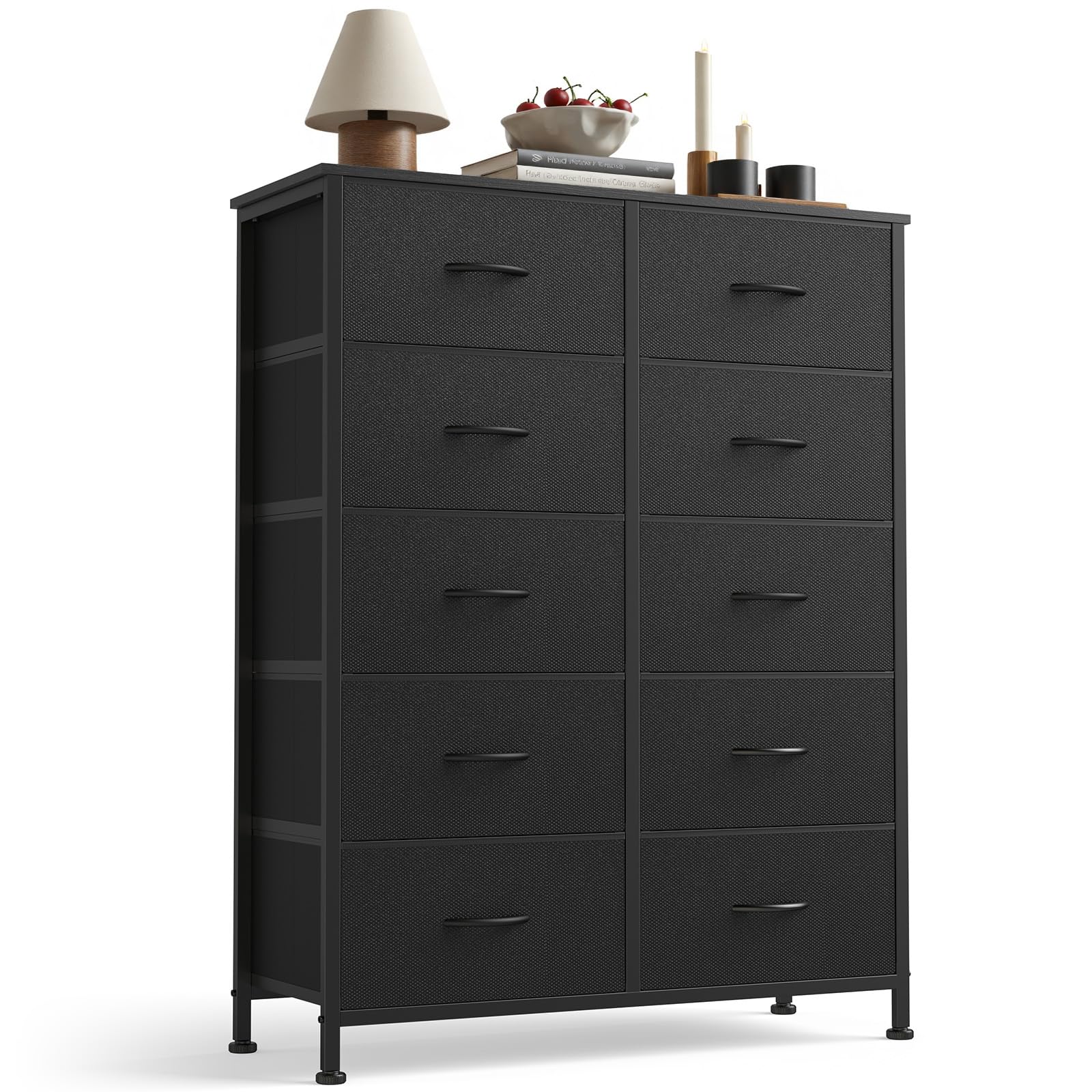 Sweetcrispy black dresser front view with 10 drawers offering spacious storage.
