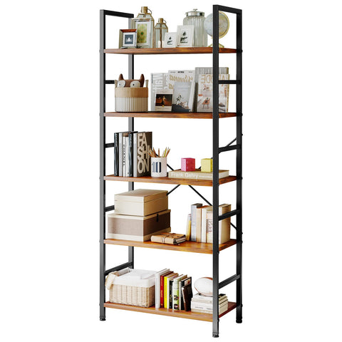 Sweetcrispy 5-tier book shelf overview in brown finish for modern spaces