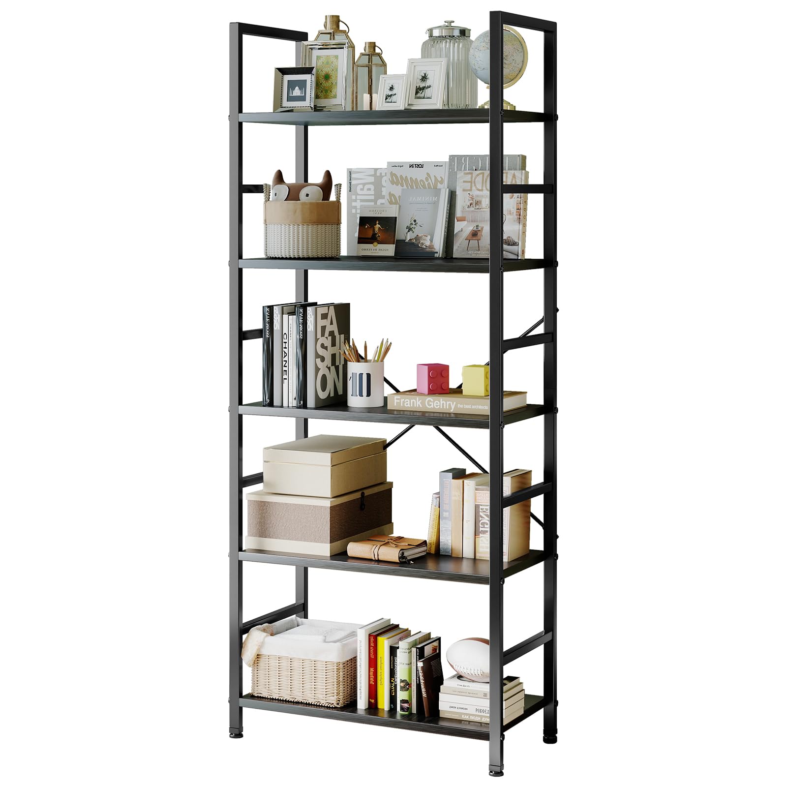 Sweetcrispy book shelf 5-tier side view illustrating space-saving design for small rooms