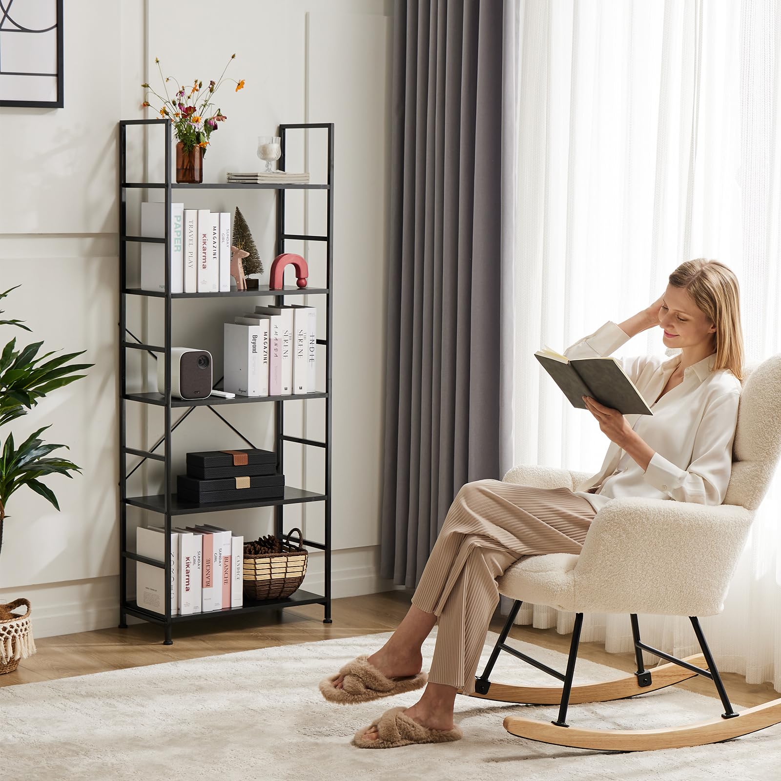 Sweetcrispy book shelf in living room setup demonstrating easy assembly and stylish decor
