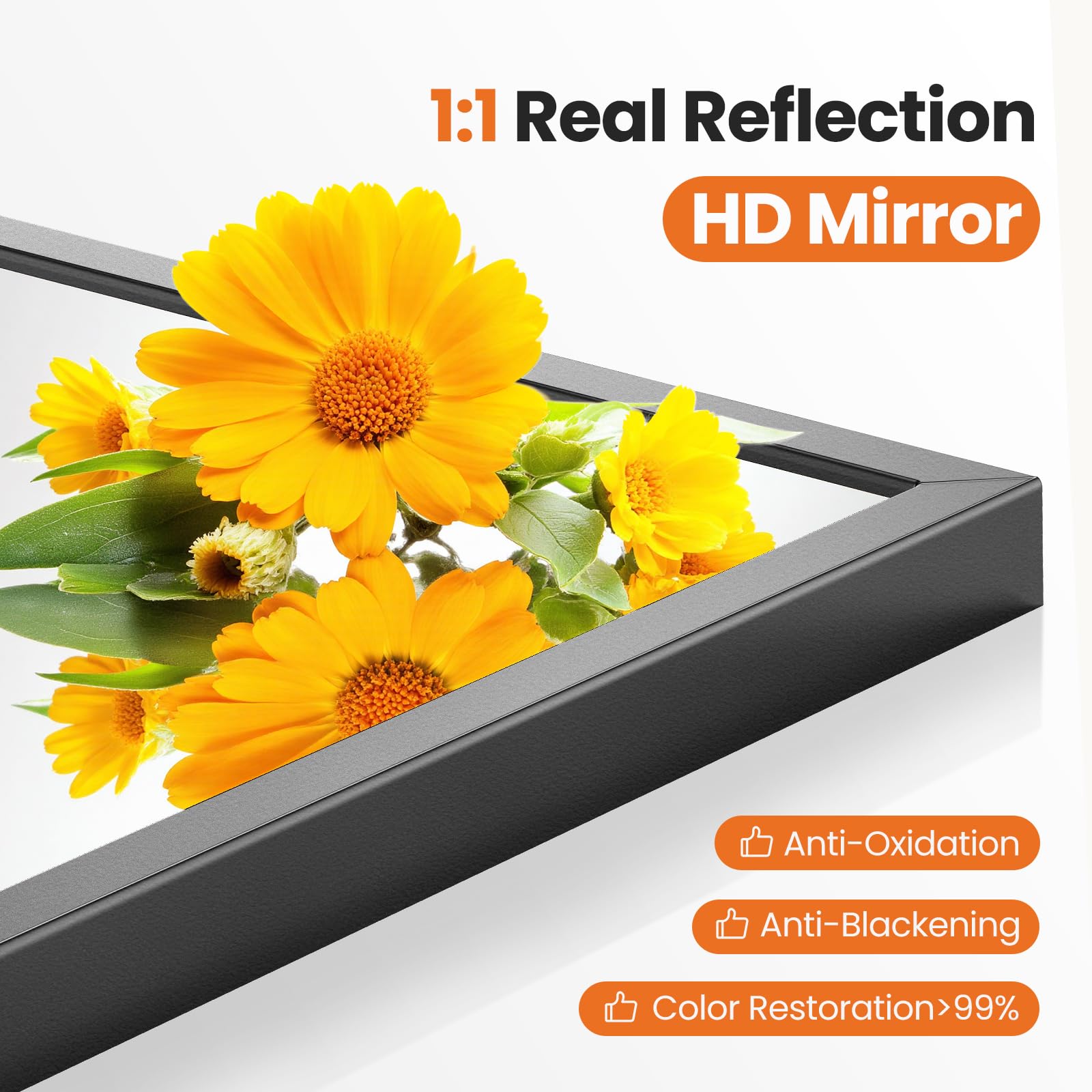Sweetcrispy brushed aluminum frame mirror resists humidity for bathrooms and damp spaces.