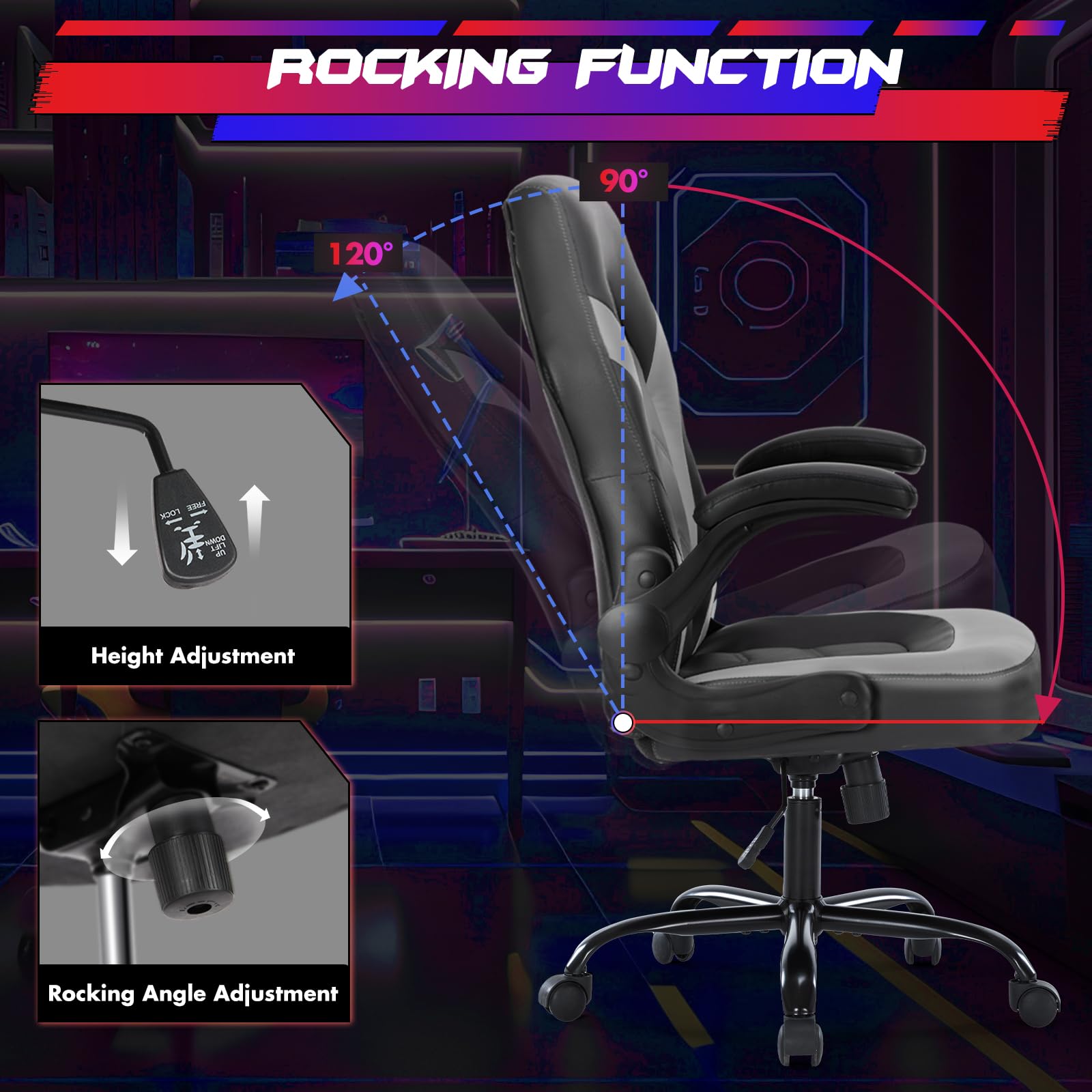 Sweetcrispy chair flip-up armrests demonstrating space-saving flexibility.