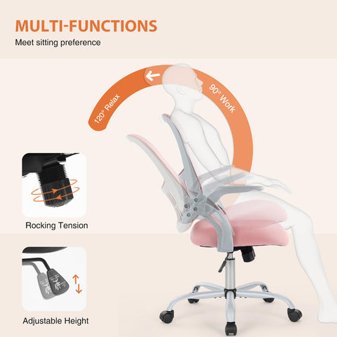 Sweetcrispy pink chair seat and back provide breathable comfort for long work sessions.