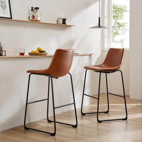 Sweetcrispy counter height bar stool with back in brown faux leather, ideal for kitchen islands.