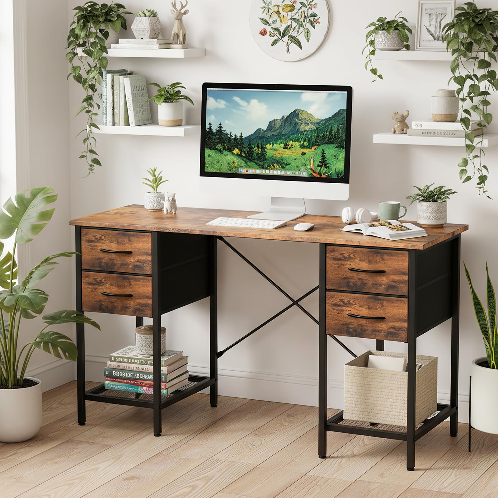 Sweetcrispy desk with four fabric drawers keeps documents neatly organized.