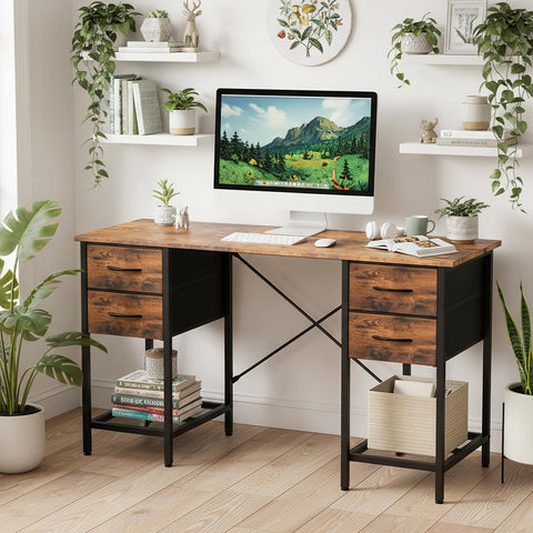 Sweetcrispy desk with four fabric drawers keeps documents neatly organized.