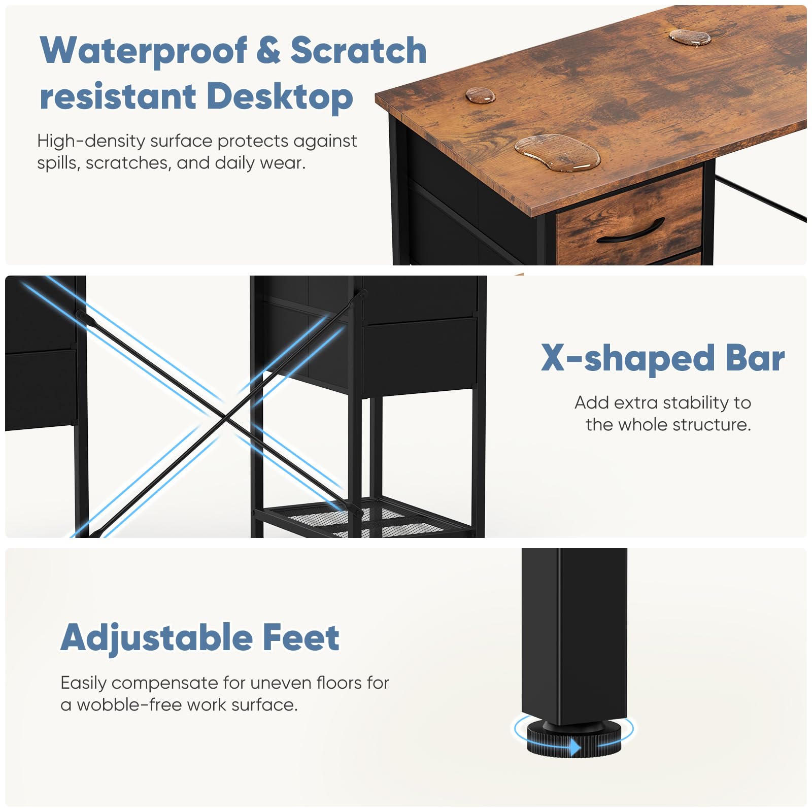 Sweetcrispy desk heavy-duty metal frame delivers stable support.