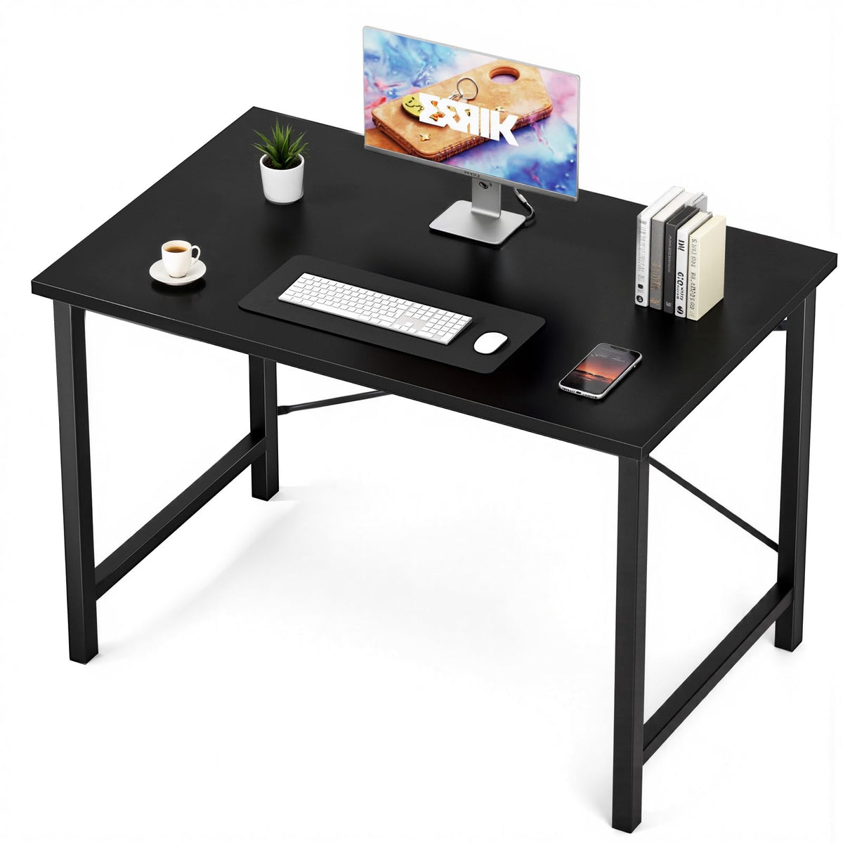 Sweetcrispy desk with metal frame and wood top for sturdy daily use.