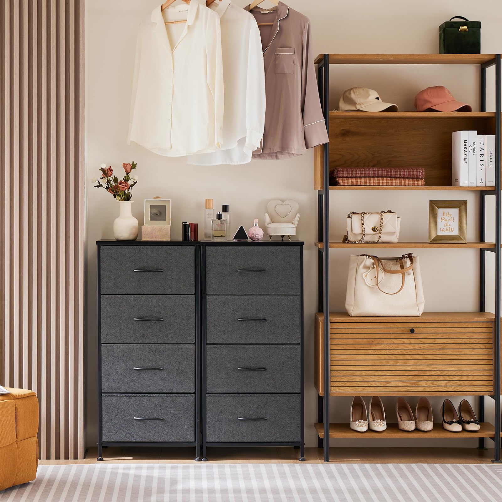 Sweetcrispy dorm nightstand with fabric drawers for compact storage