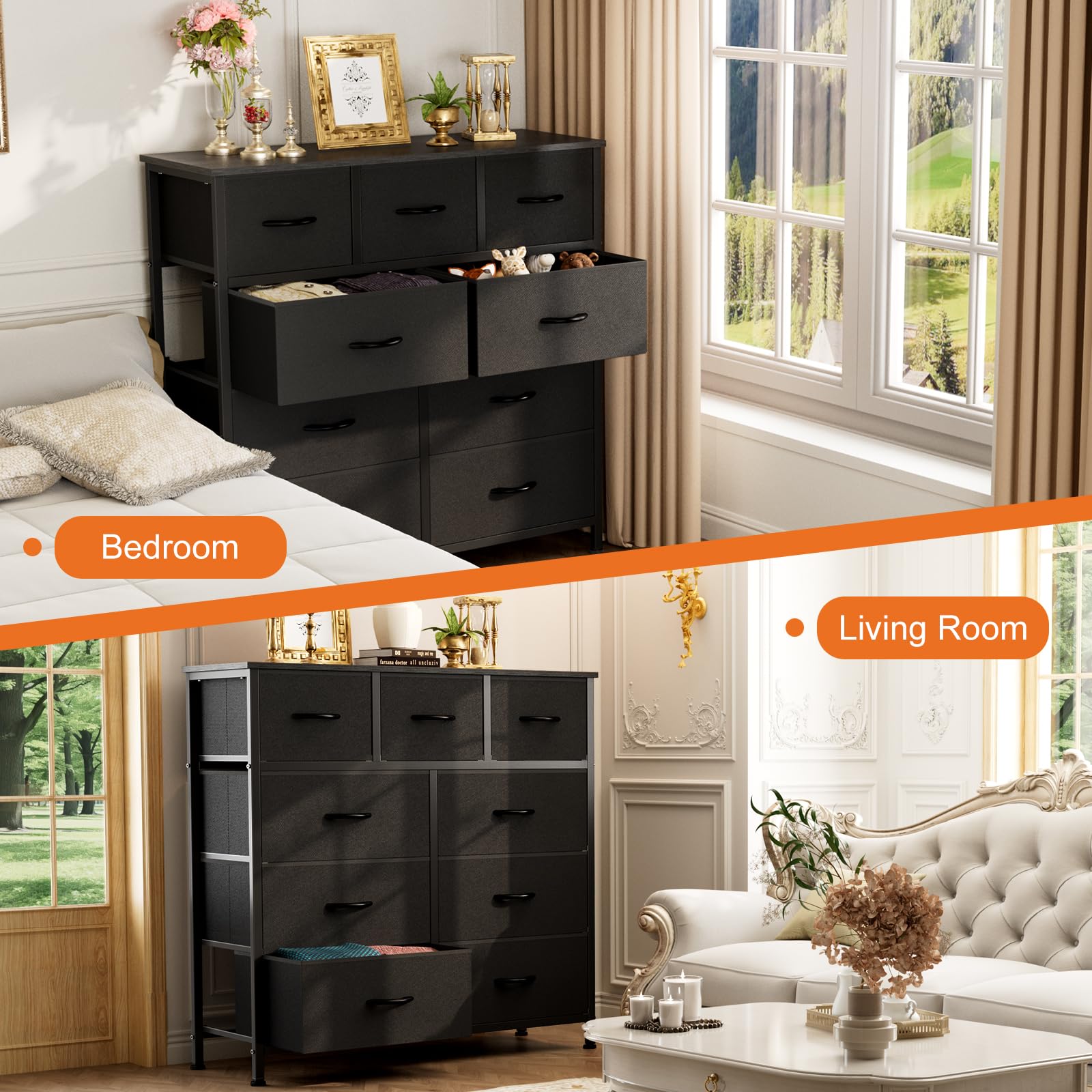 Sweetcrispy dresser features easy-pull handles for quick clothing access.