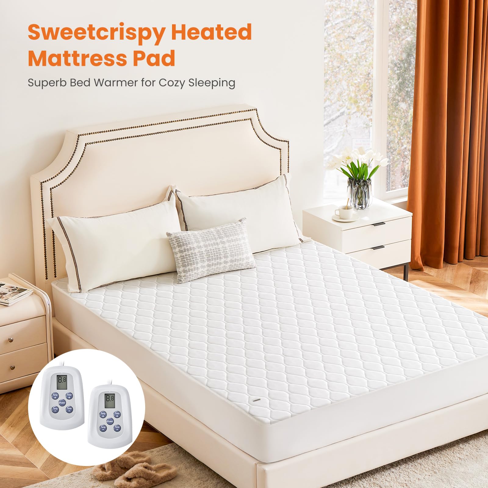 Sweetcrispy dual-zone controllers close-up for personalized bed warmth