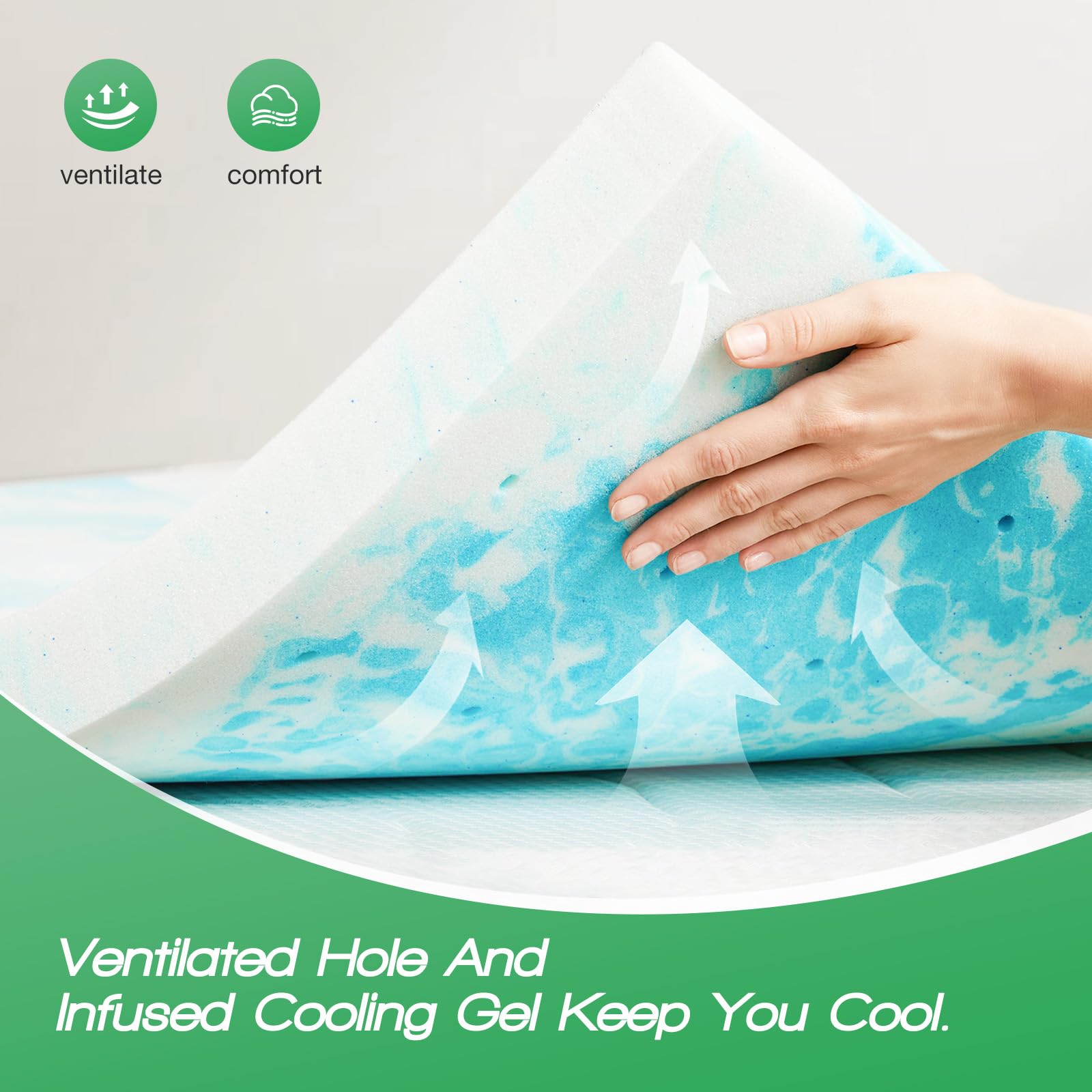 Close-up of gel-infused foam detail highlighting cooling properties.