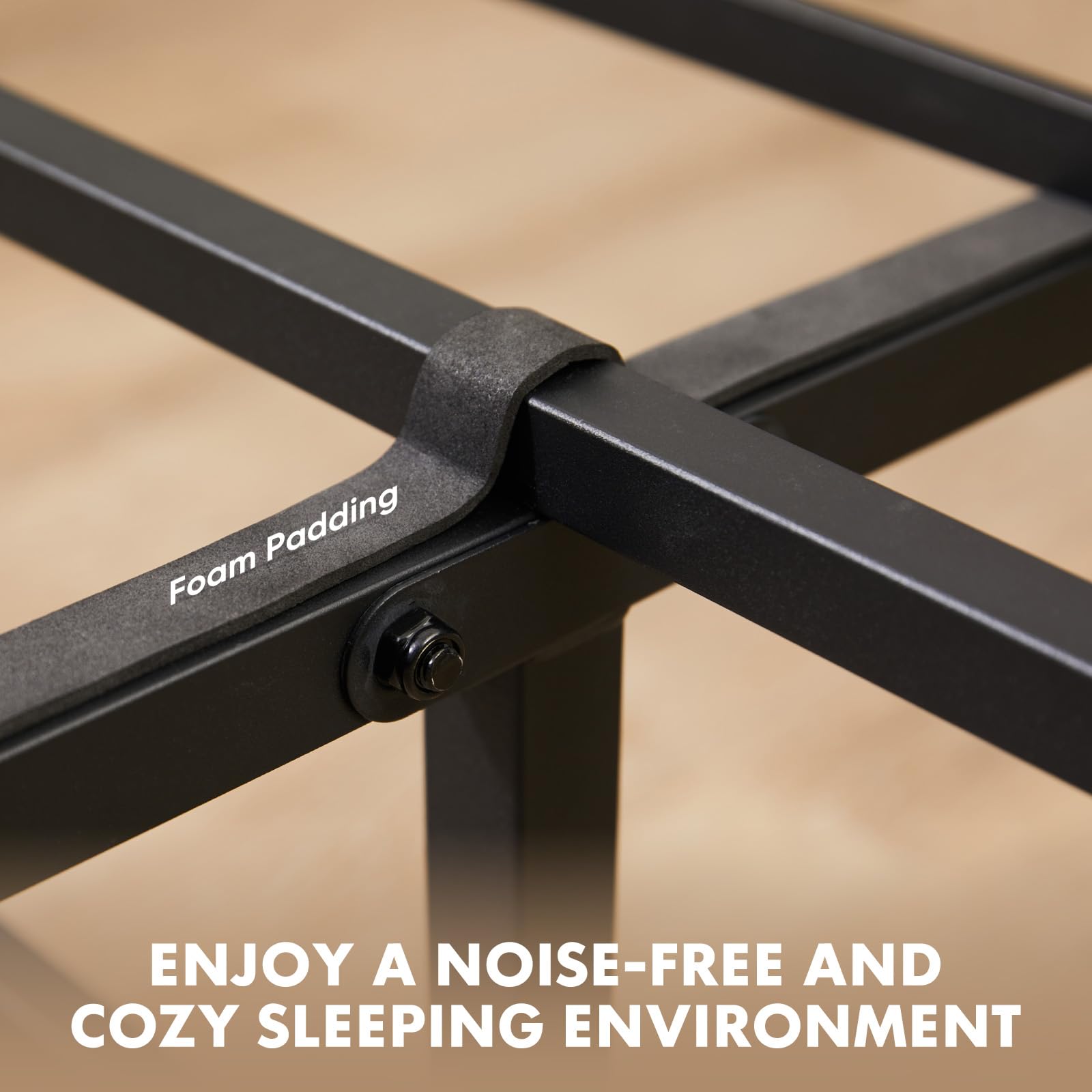 Sweetcrispy industrial-style bed frame blends metal and wood for a bold look.