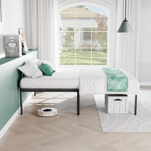 Sweetcrispy Twin Bed Frame works with standard twin mattresses without a box spring.