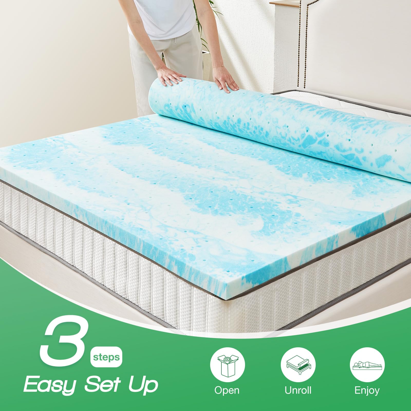 Sweetcrispy mattress topper on a full bed setup for enhanced comfort.