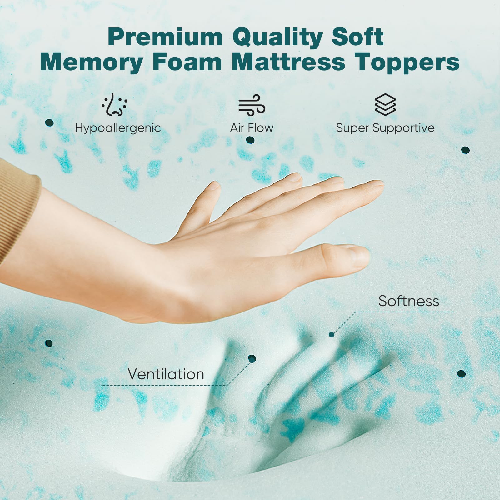 Sweetcrispy memory foam core detail conforms to body for pressure relief.