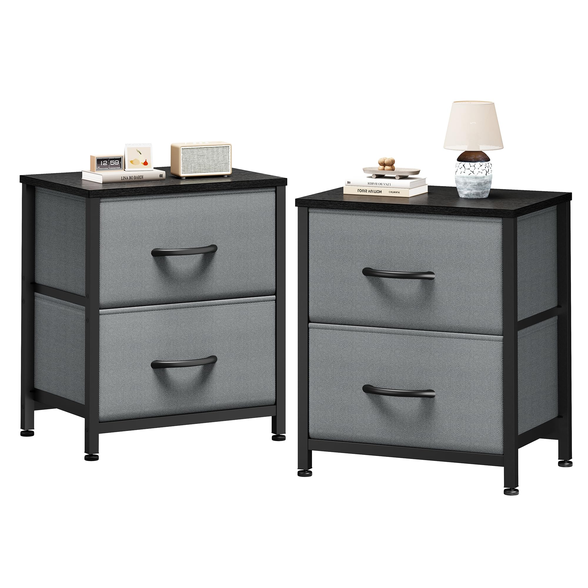 Sweetcrispy nightstand with two drawers and wood top for tidy bedrooms