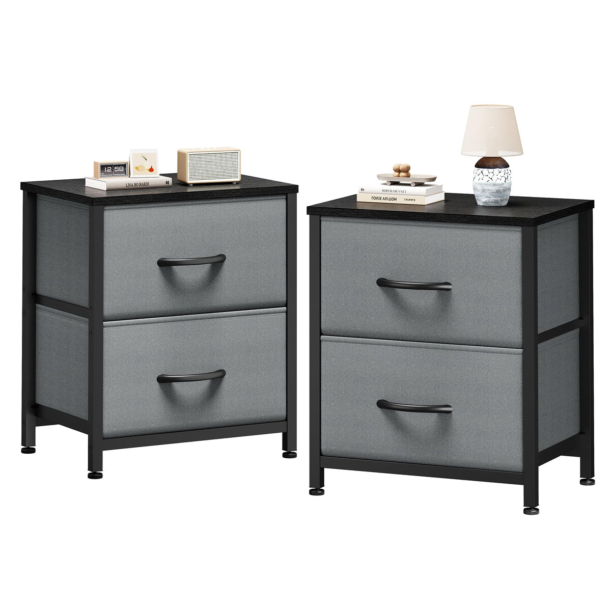 Sweetcrispy nightstand with two drawers and wood top for tidy bedrooms