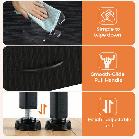 Four adjustable feet protect floors while stabilizing the surface.