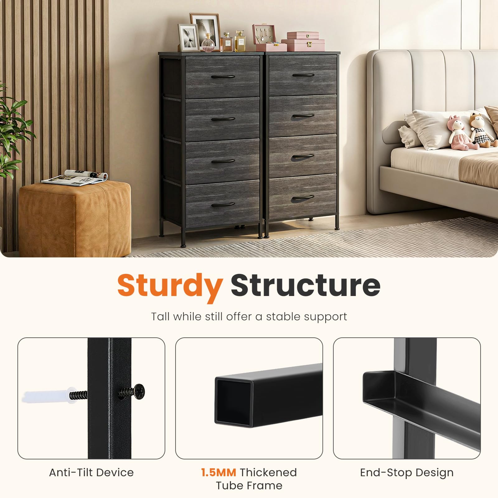 Sweetcrispy nightstand adjustable legs ensuring level stability on uneven floors.
