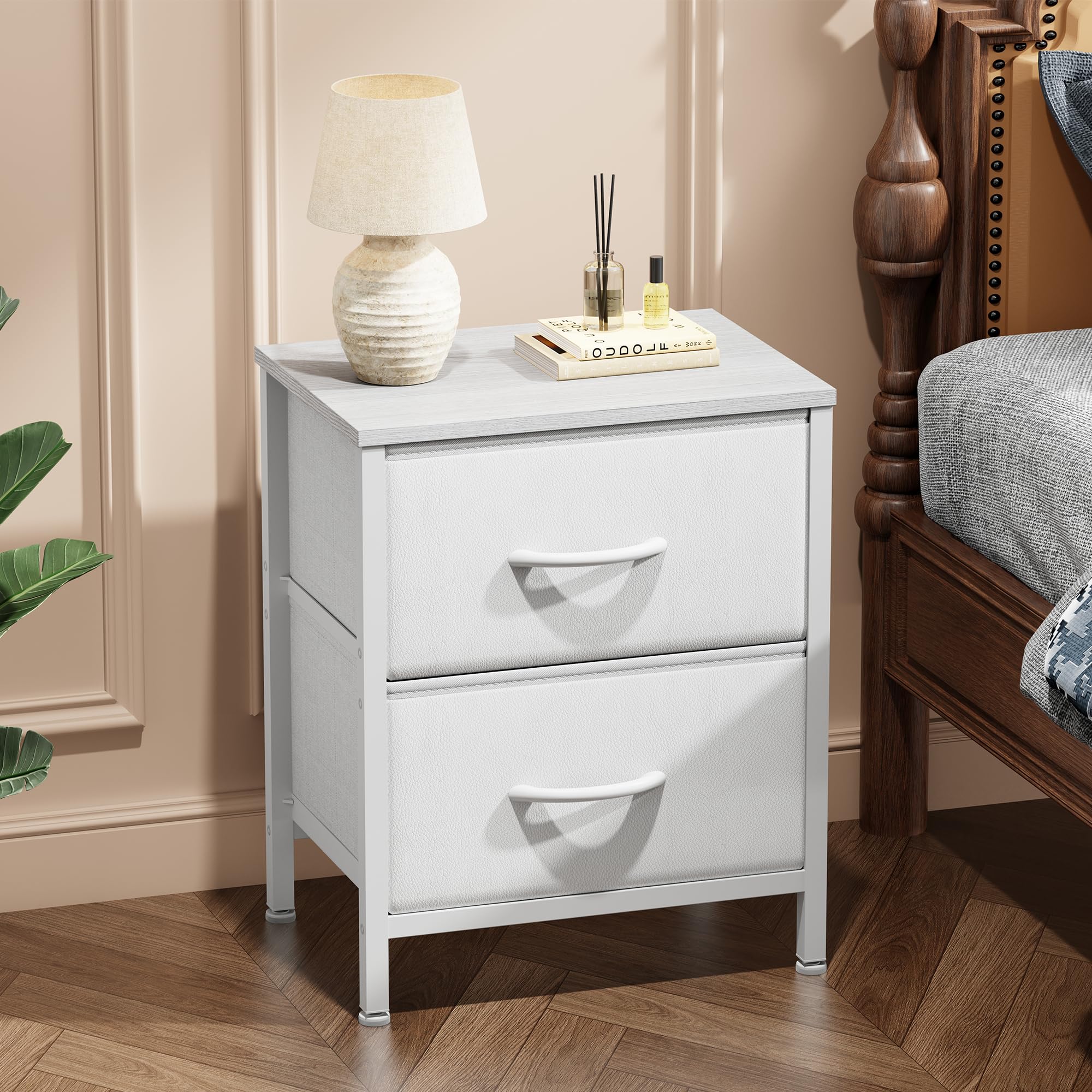 Close-up of fabric drawer detail on the Sweetcrispy nightstand for soft storage.