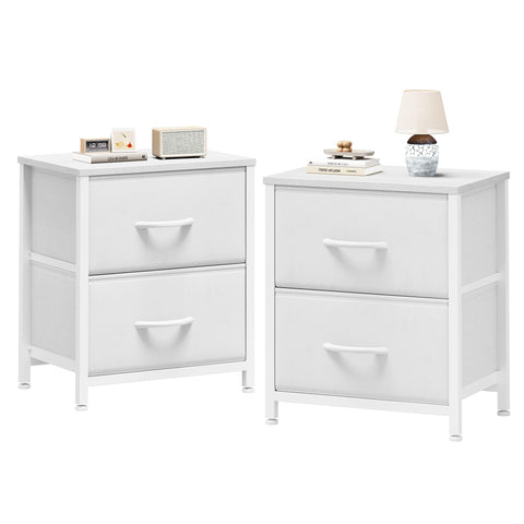 Sweetcrispy nightstand set with wooden top and fabric drawers for organized bedside storage.