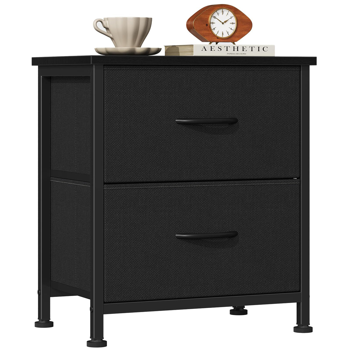 Sweetcrispy nightstand with two fabric drawers keeps bedside essentials organized.