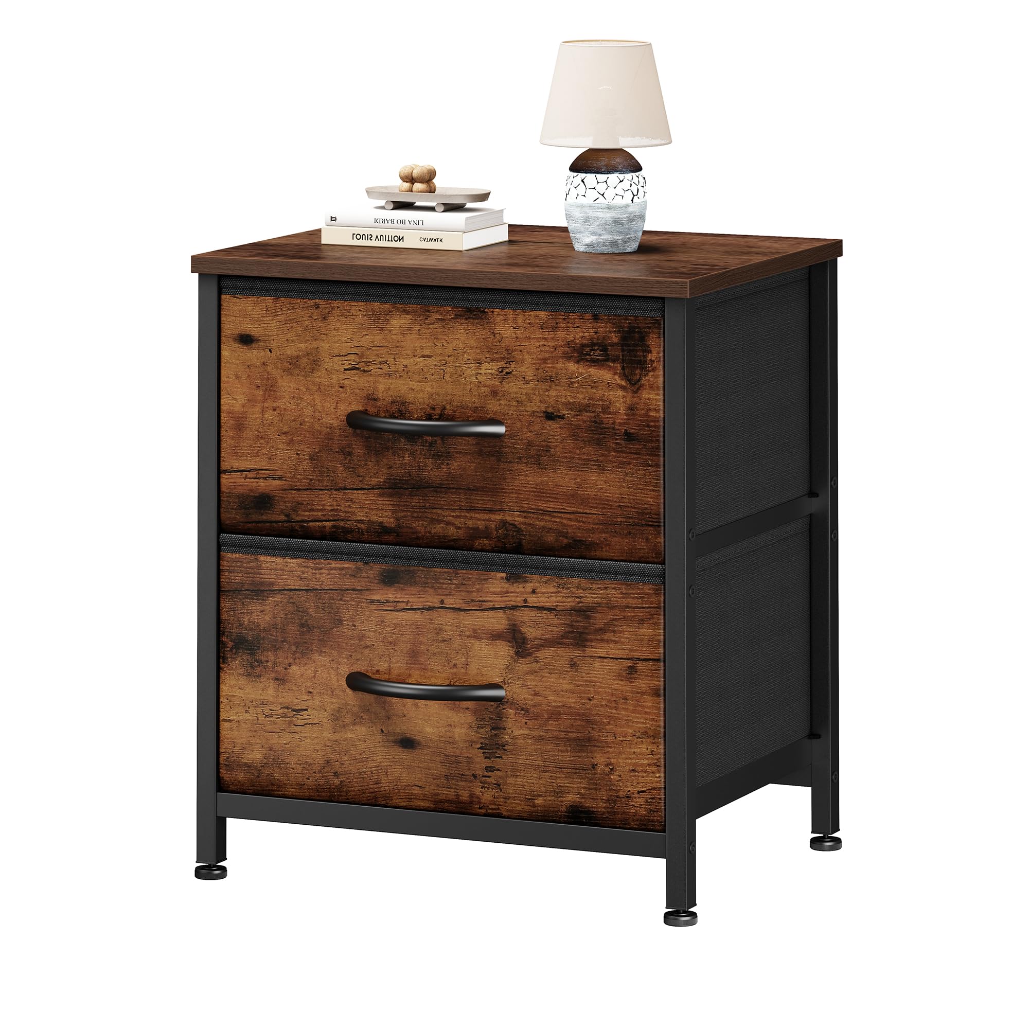 Sweetcrispy nightstand with two fabric drawers for organized bedside storage.