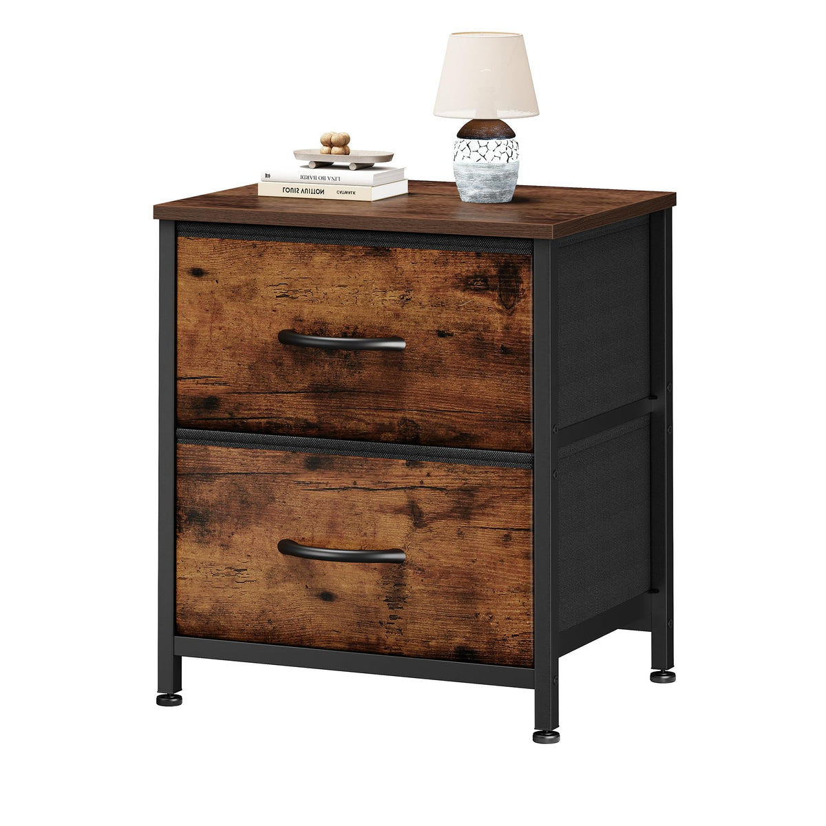 Sweetcrispy nightstand with two fabric drawers for organized bedside storage.