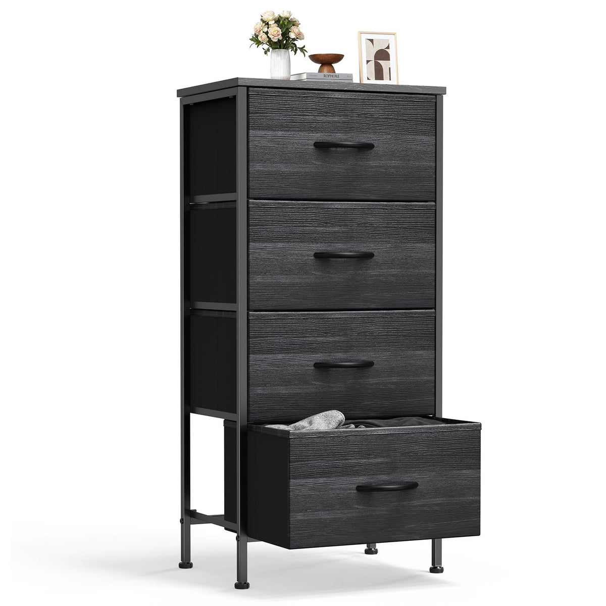 Sweetcrispy nightstand with wood top showcases sturdy storage for bedrooms.
