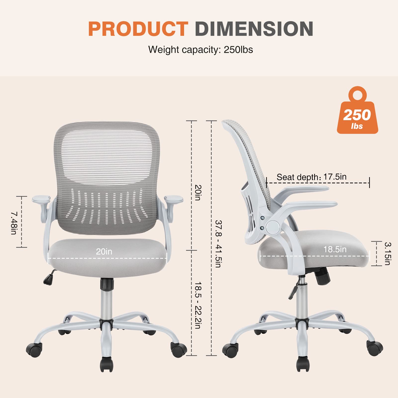 Sweetcrispy flip-up armrests free up desk space when not in use.