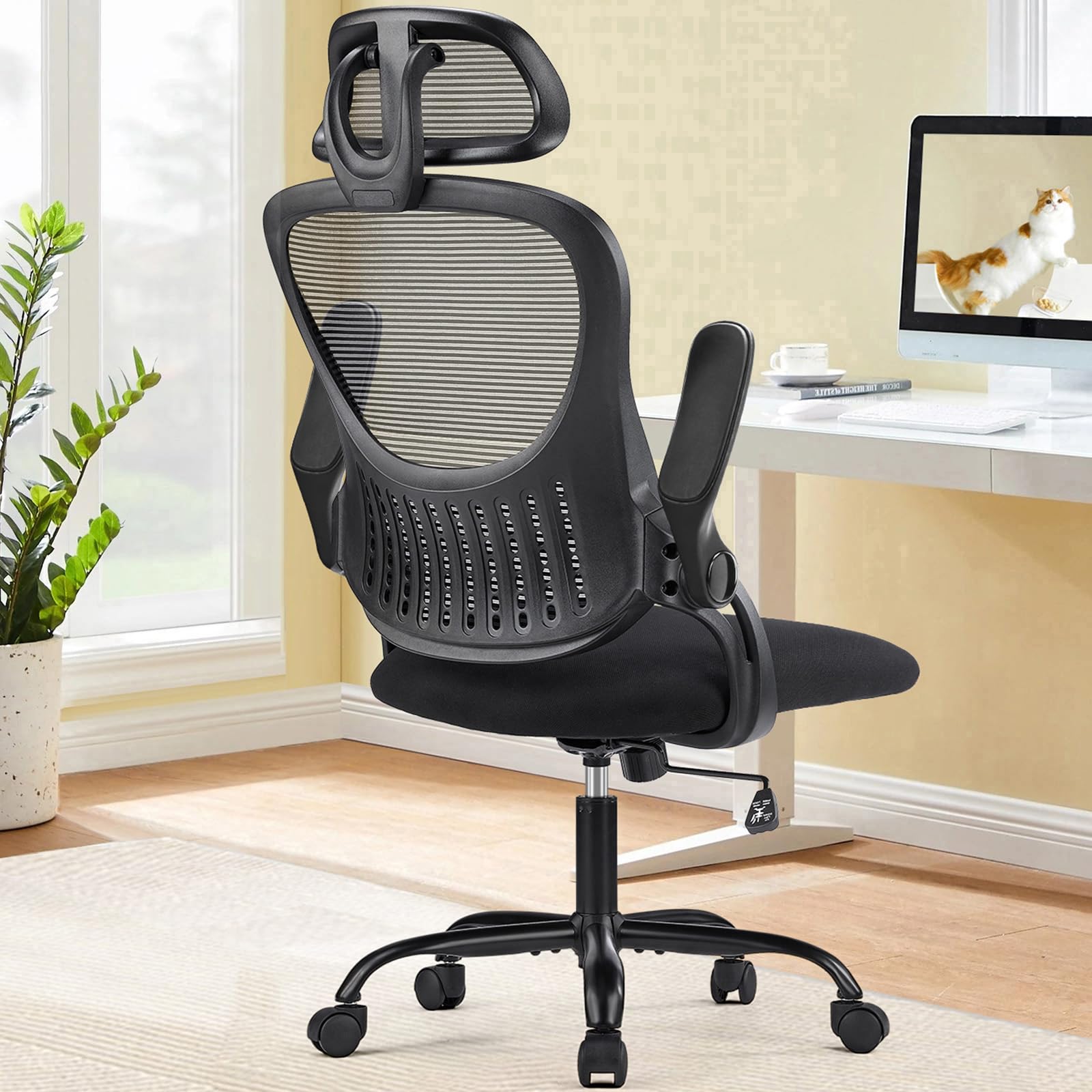 Sweetcrispy office chair backrest provides ergonomic lumbar support for long work sessions.