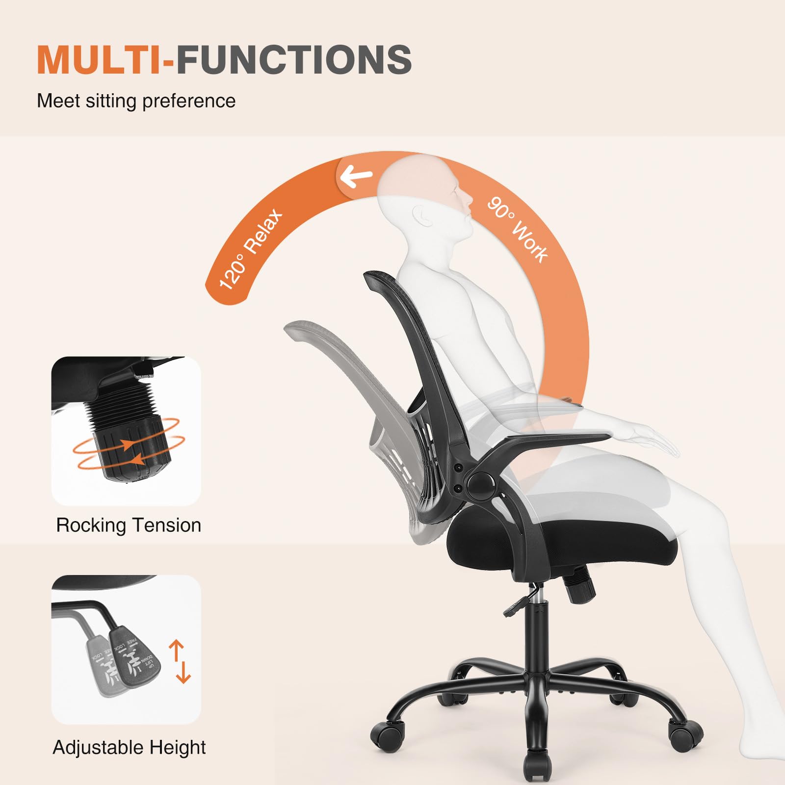 Sweetcrispy office chair breathable mesh seat keeps you cool while working