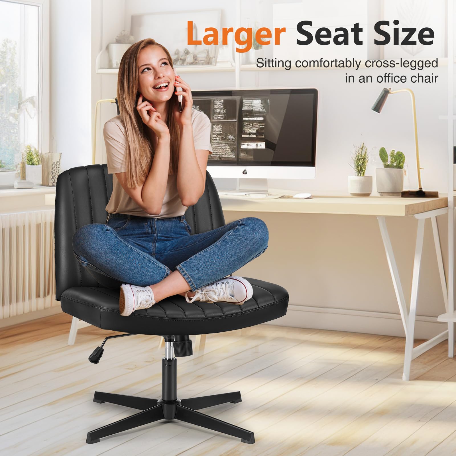 Sweetcrispy PU leather armless chair backrest supports posture during makeup or study