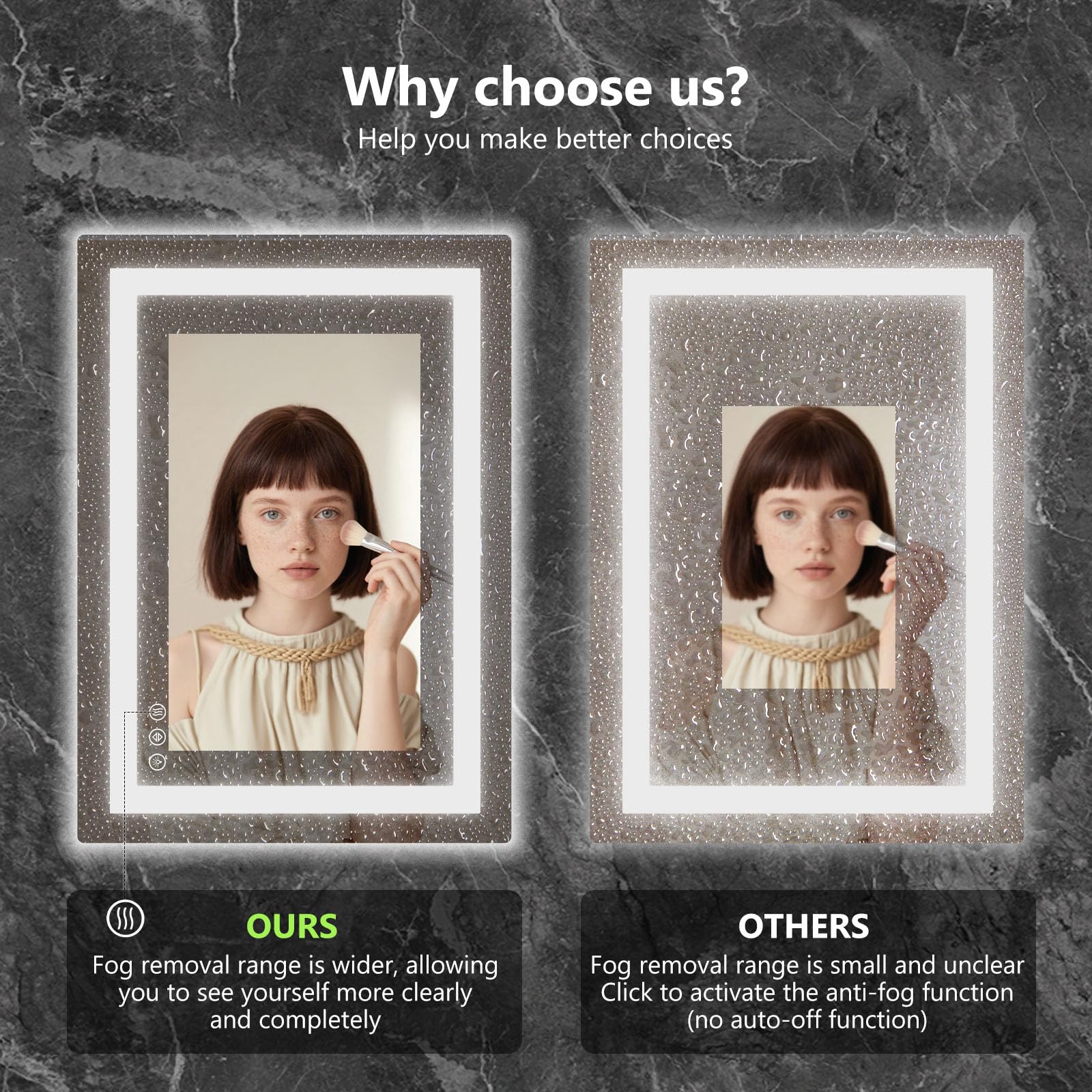 Sweetcrispy mirror with backlight provides ambient glow for evening routines.